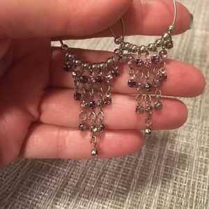 Purple Chain Hoop Earrings